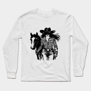 western cowgirl leading horse Long Sleeve T-Shirt